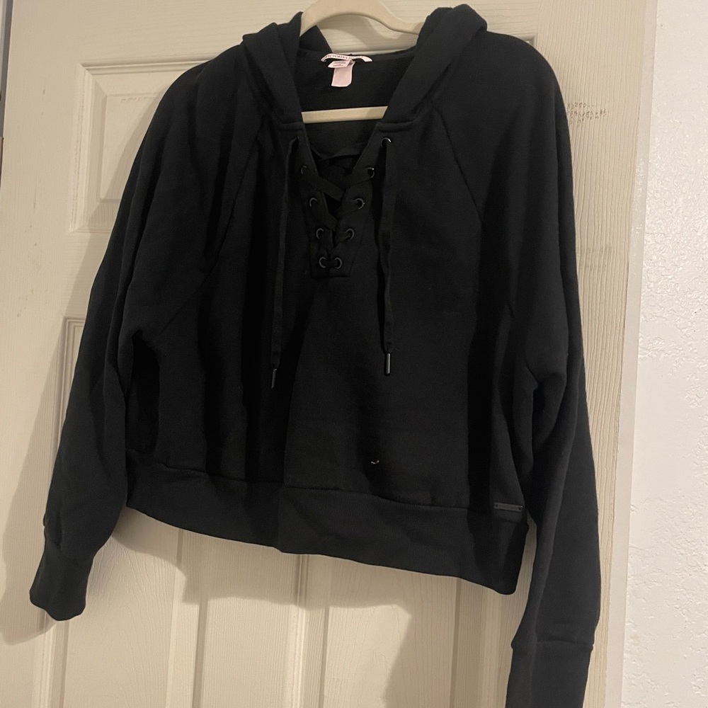 Victoria's Secret Black Lace-Up Hoodie